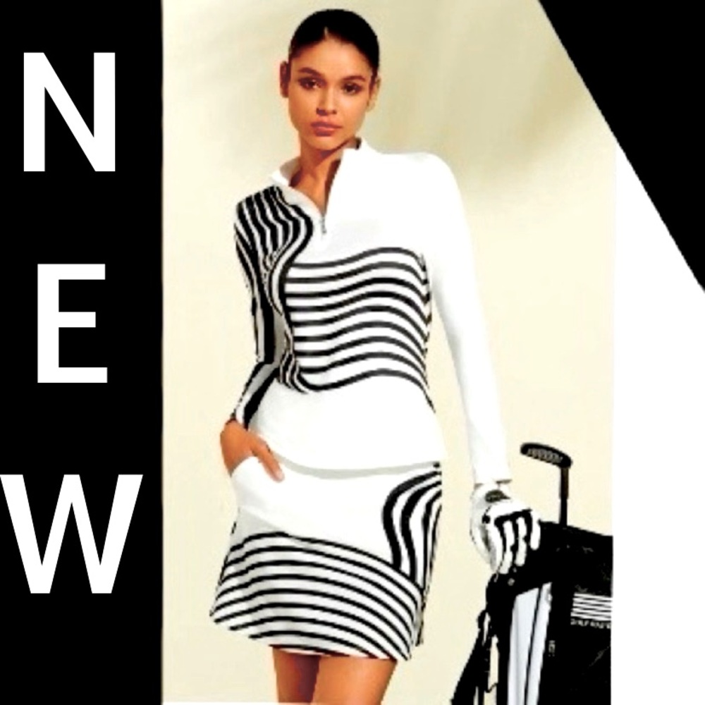 NWT 2 Piece Stylish Sun Protection UPF50 Pullover & Skirt Black and White
